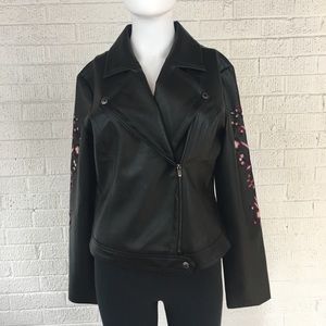 Guess black faux leather embroidered jacket